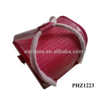 high quality PVC cosmetic bag with pink crocodile pattern and 4 removable trays inside